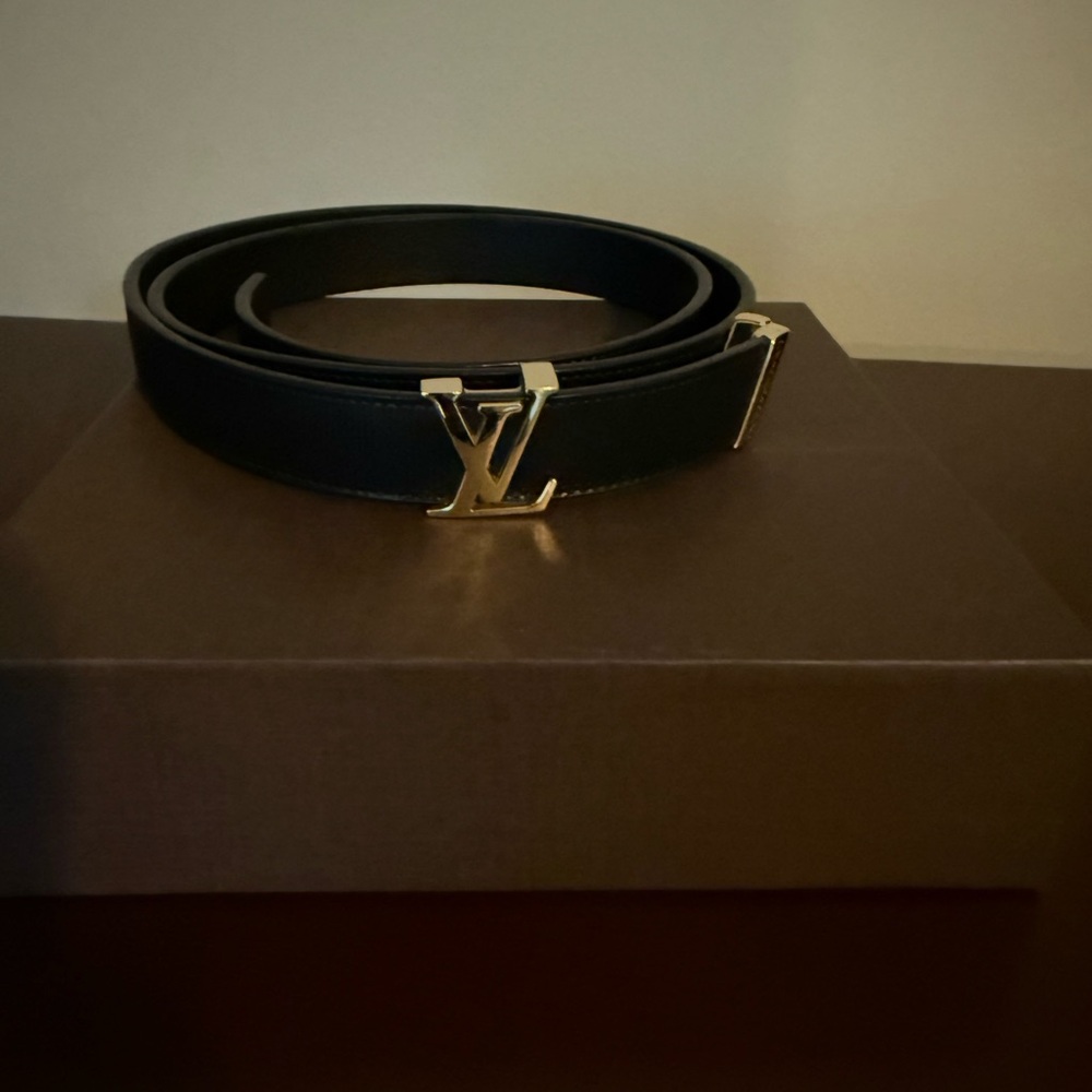 Louis Vuitton Black Belt with Gold Buckle